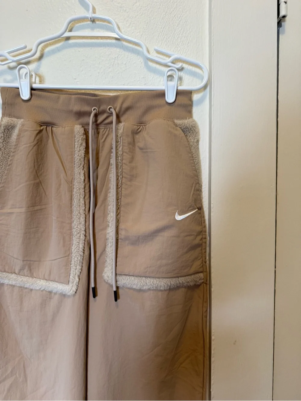Nike Beige Track Pants with White Swoosh